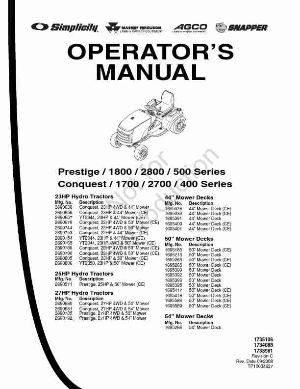 Snapper Lawn Mower Conquest 1700 Series-page_pdf